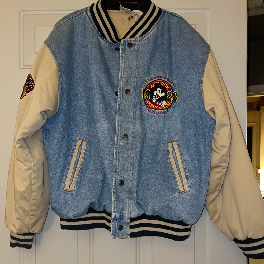 Vintage Disneyland Mickey Mouse Denim Bomber Jacket Size Adult Medium